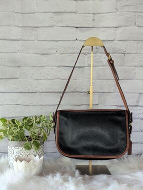 Coach Vintage Navy Pebbled Leather Messenger with Brown Trim